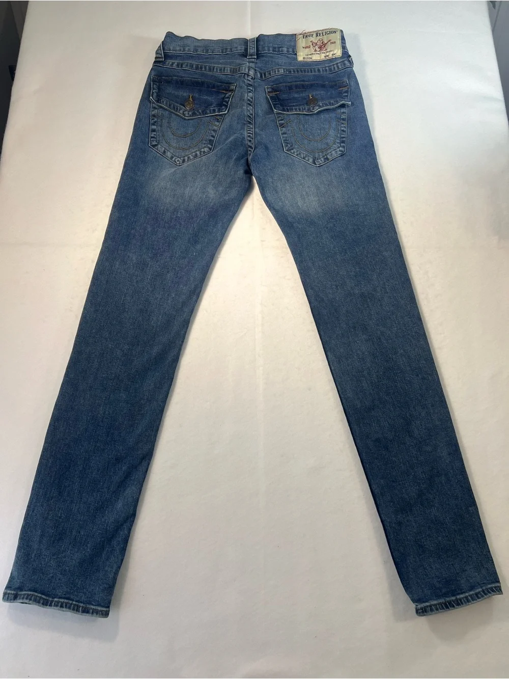 True Religion Mens Rocco Relaxed Skinny Jeans Blue Medium Wash Flap Pocket Sz 30